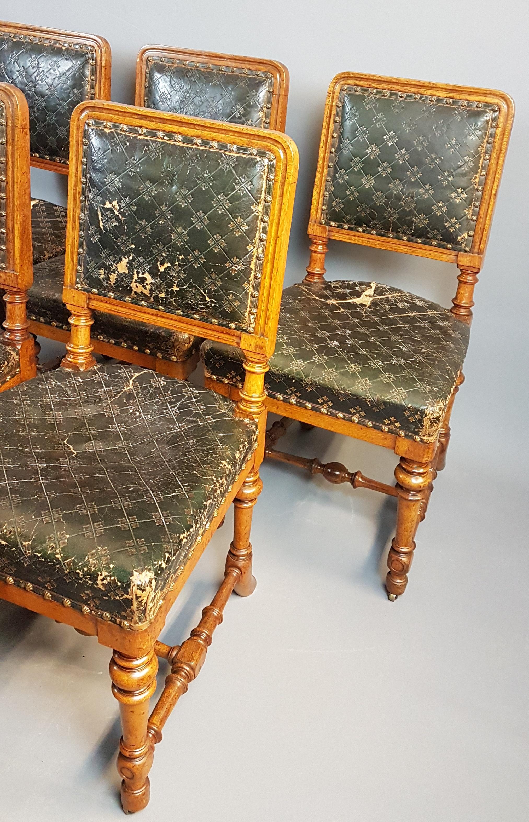 Embossed Set of 8 Oak Holland & Sons Chairs For Sale