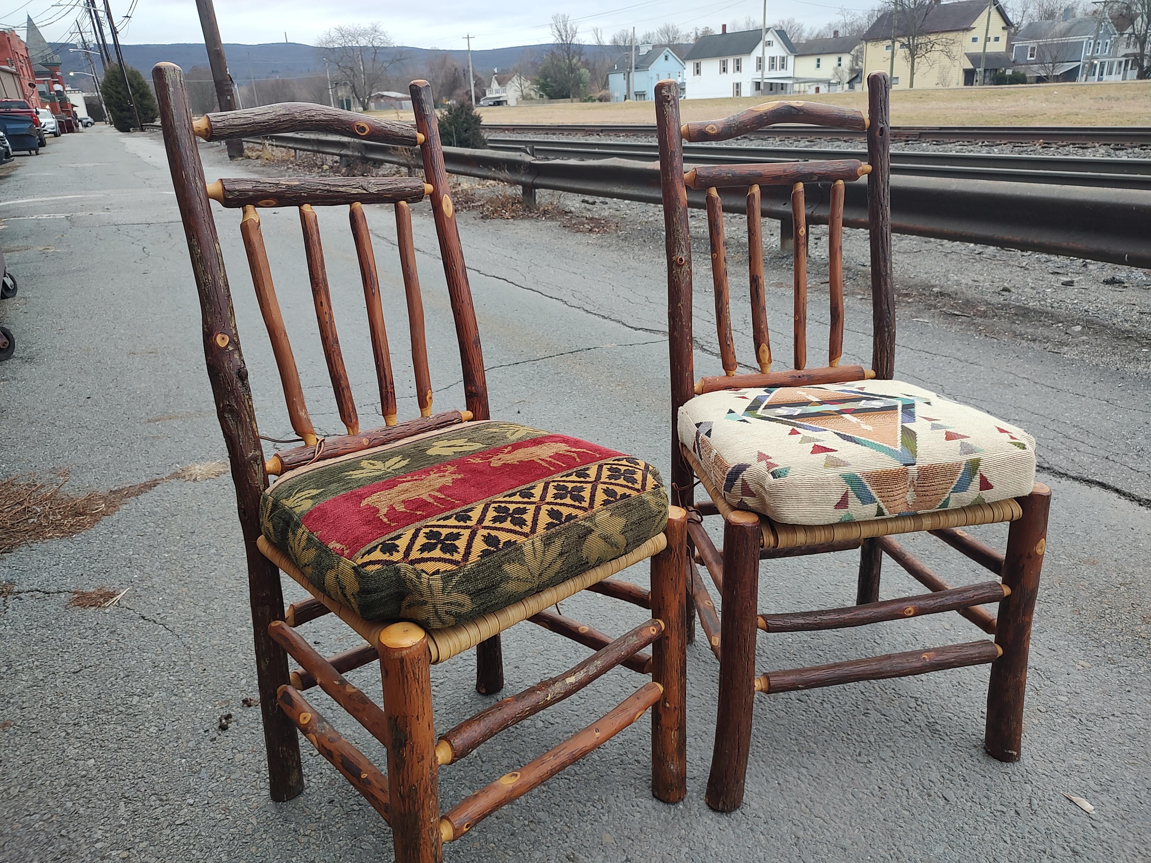 Set of 8 Old Hickory Style Adirondack Dining Chairs with Woven Seats & Cushions 2