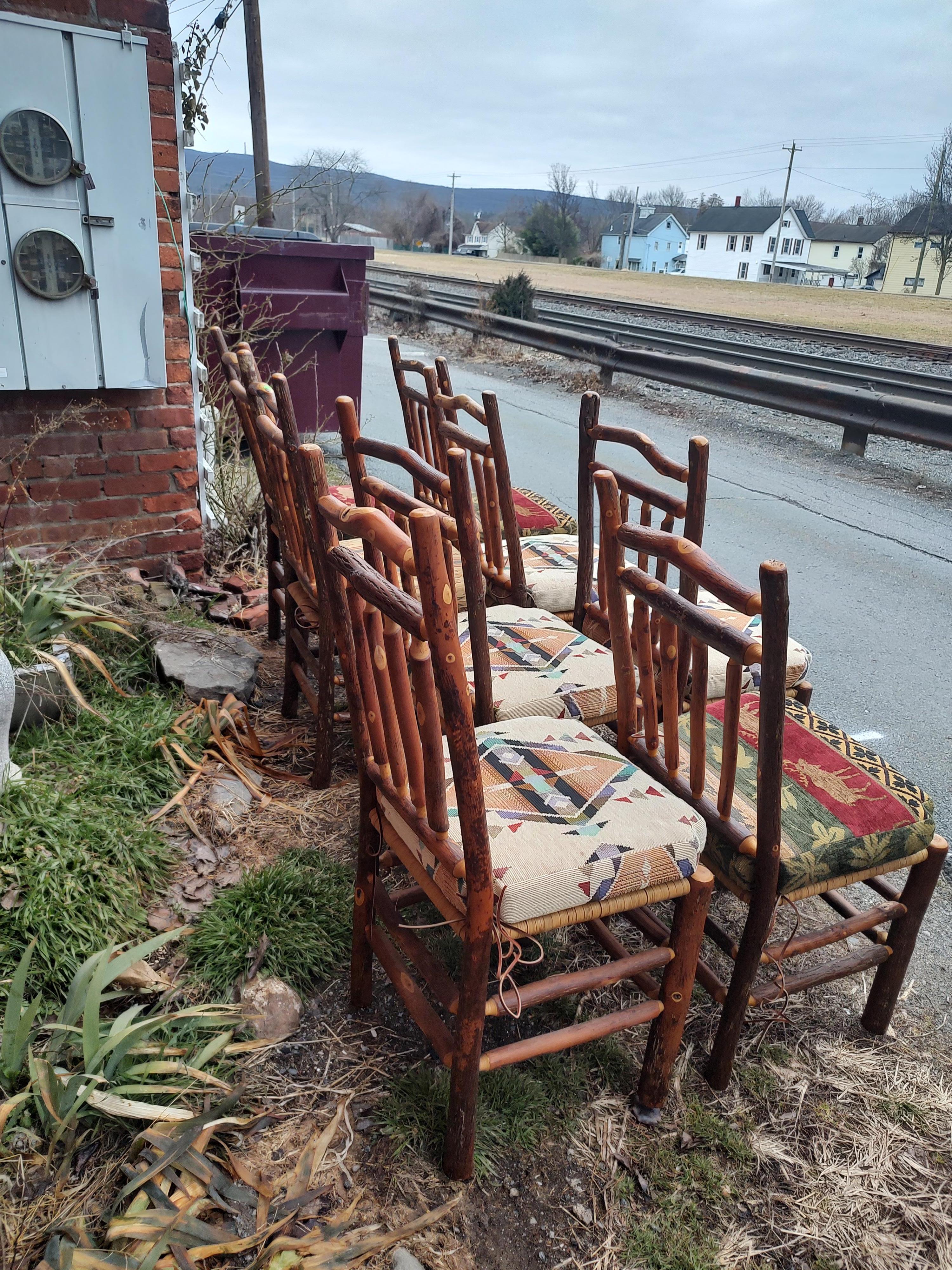 Set of 8 Old Hickory Style Adirondack Dining Chairs with Woven Seats & Cushions 9