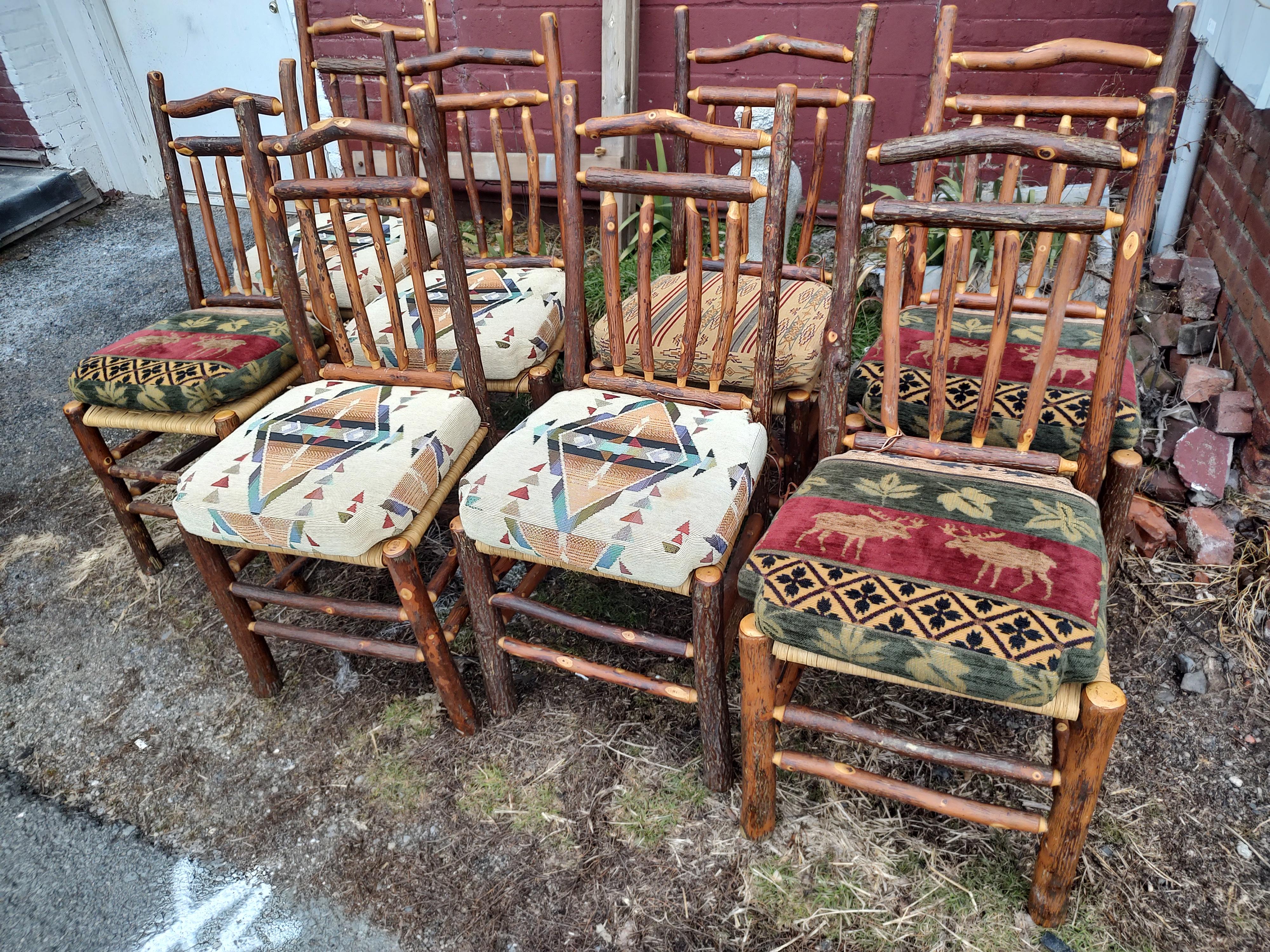 Set of 8 Old Hickory Style Adirondack Dining Chairs with Woven Seats & Cushions 10