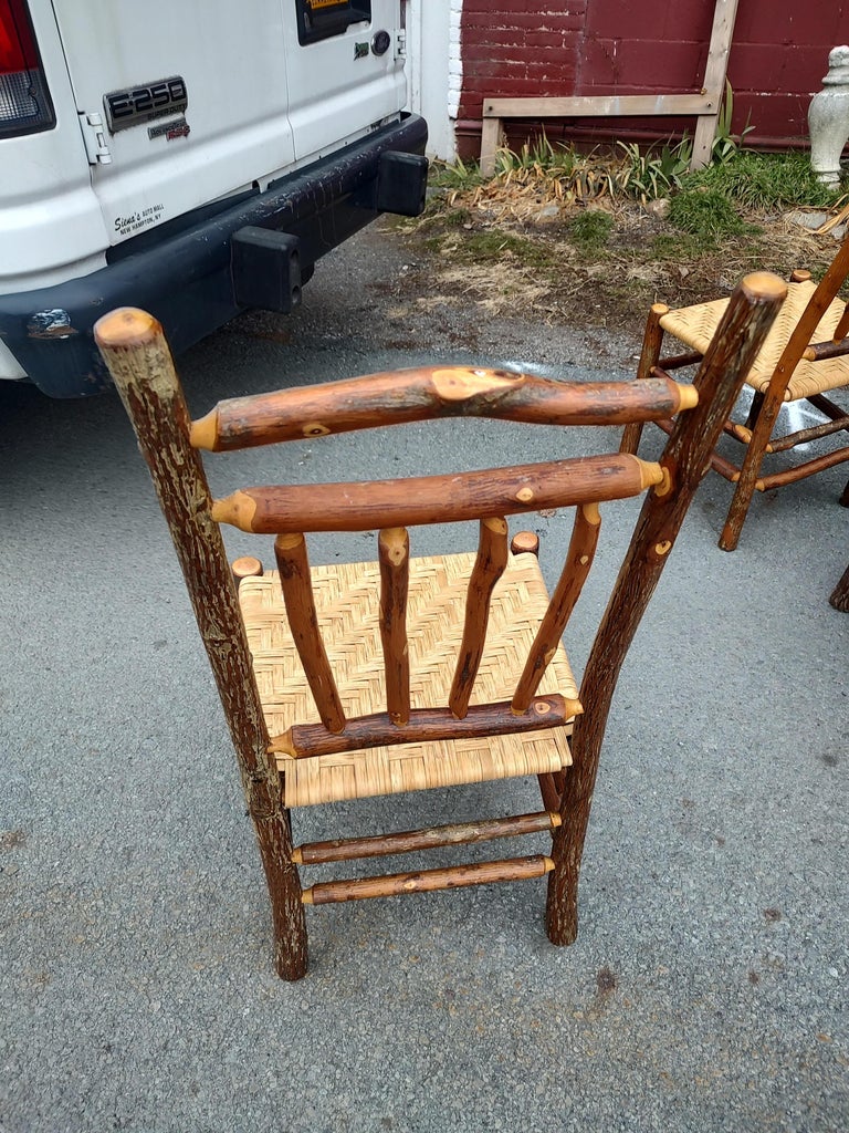 Set of 8 Old Hickory Style Adirondack Dining Chairs with Woven Seats