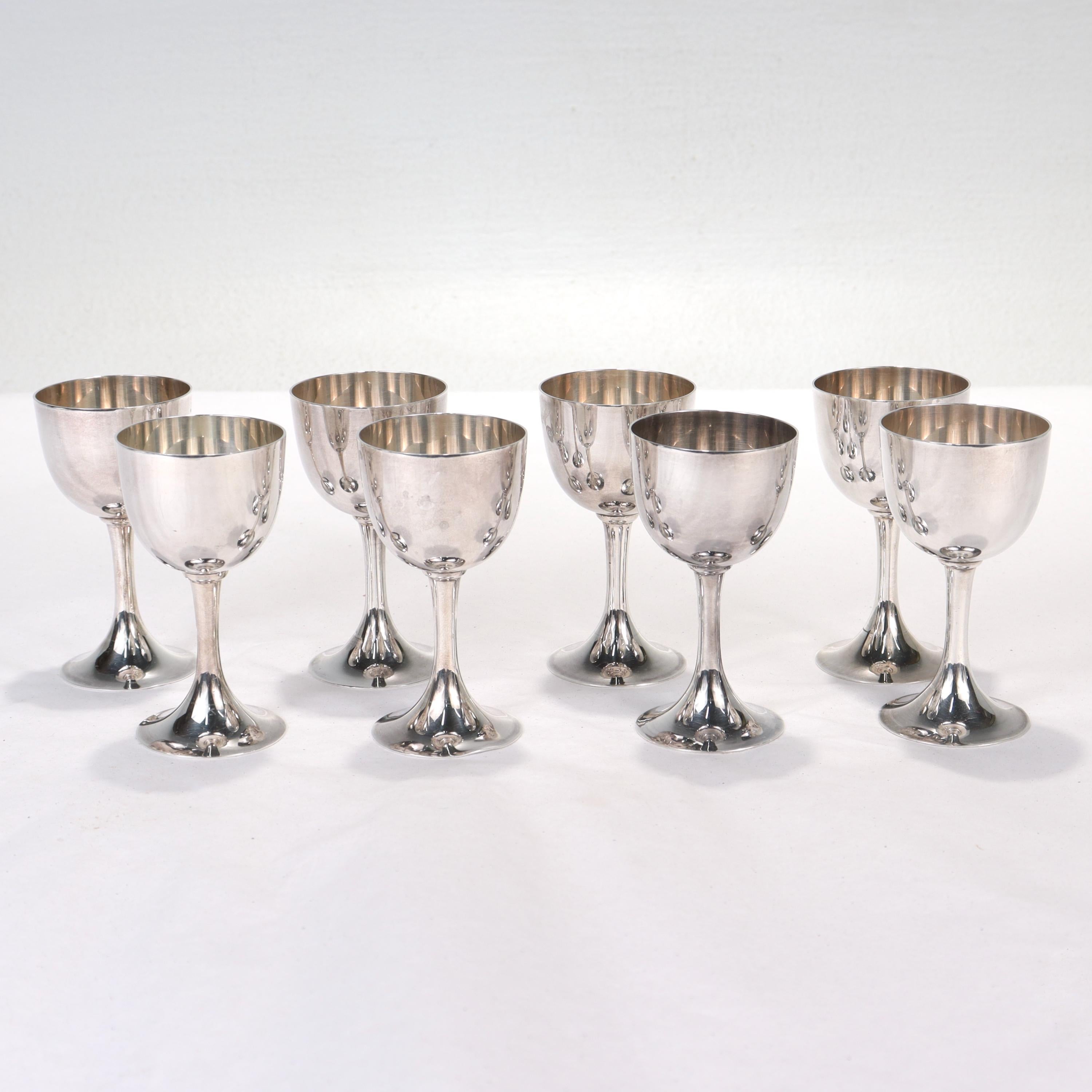 A fine set of 8 Japanese silver cordials.

In .950 sterling silver fineness. 

Perfect for an evening's Aperitif or your favorite Sake!

Date:
20th Century

Overall Condition:
They are in overall good, as-pictured, used estate condition.

Condition