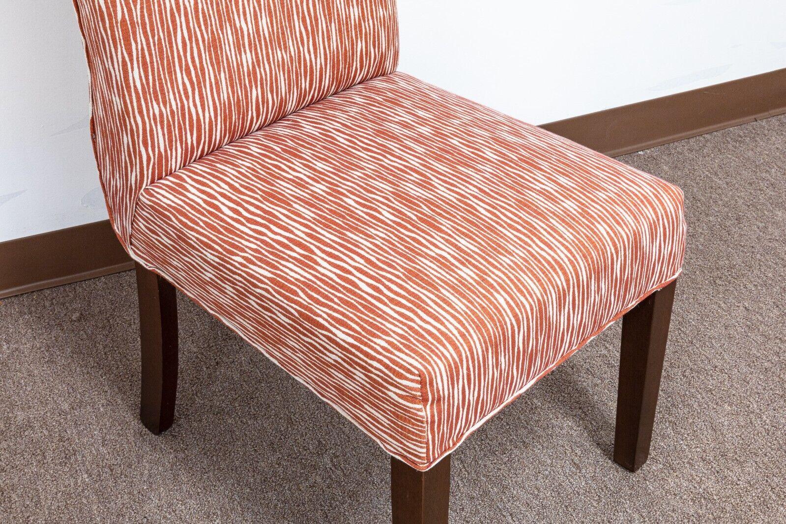 Set of 8 Orange and White Abstract Striped Print Roll Back Dining Chairs 4