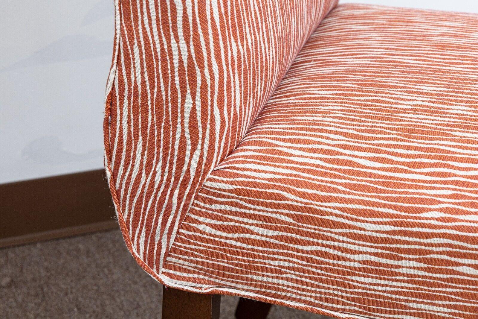 Set of 8 Orange and White Abstract Striped Print Roll Back Dining Chairs For Sale 5