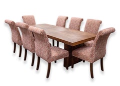 Set of 8 Orange and White Abstract Striped Print Roll Back Dining Chairs