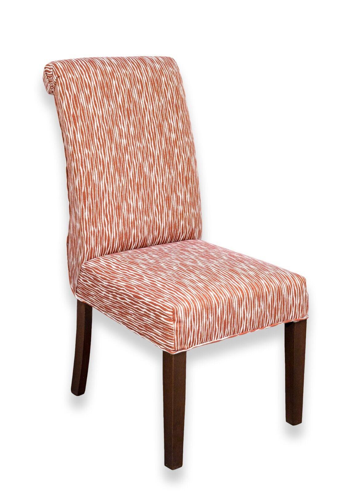 Set of 8 Orange and White Abstract Striped Print Roll Back Dining Chairs In Good Condition For Sale In Keego Harbor, MI