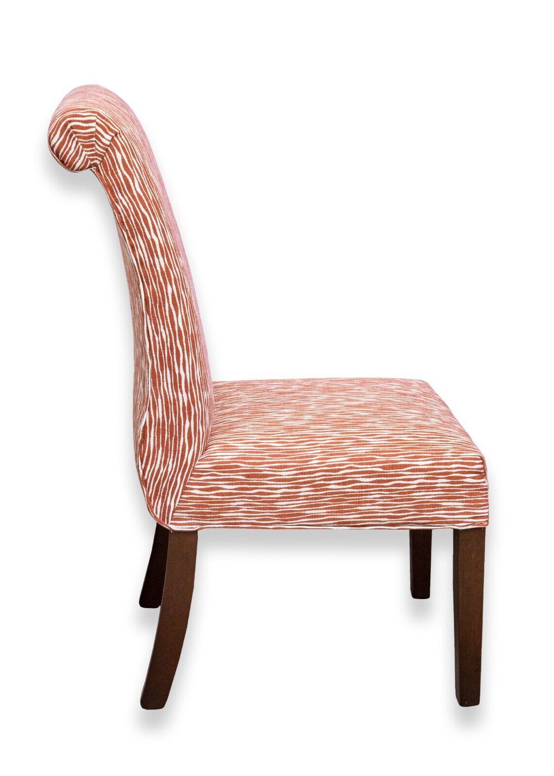 20th Century Set of 8 Orange and White Abstract Striped Print Roll Back Dining Chairs For Sale