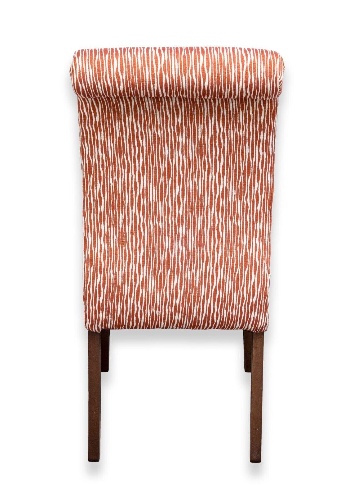 Wood Set of 8 Orange and White Abstract Striped Print Roll Back Dining Chairs For Sale