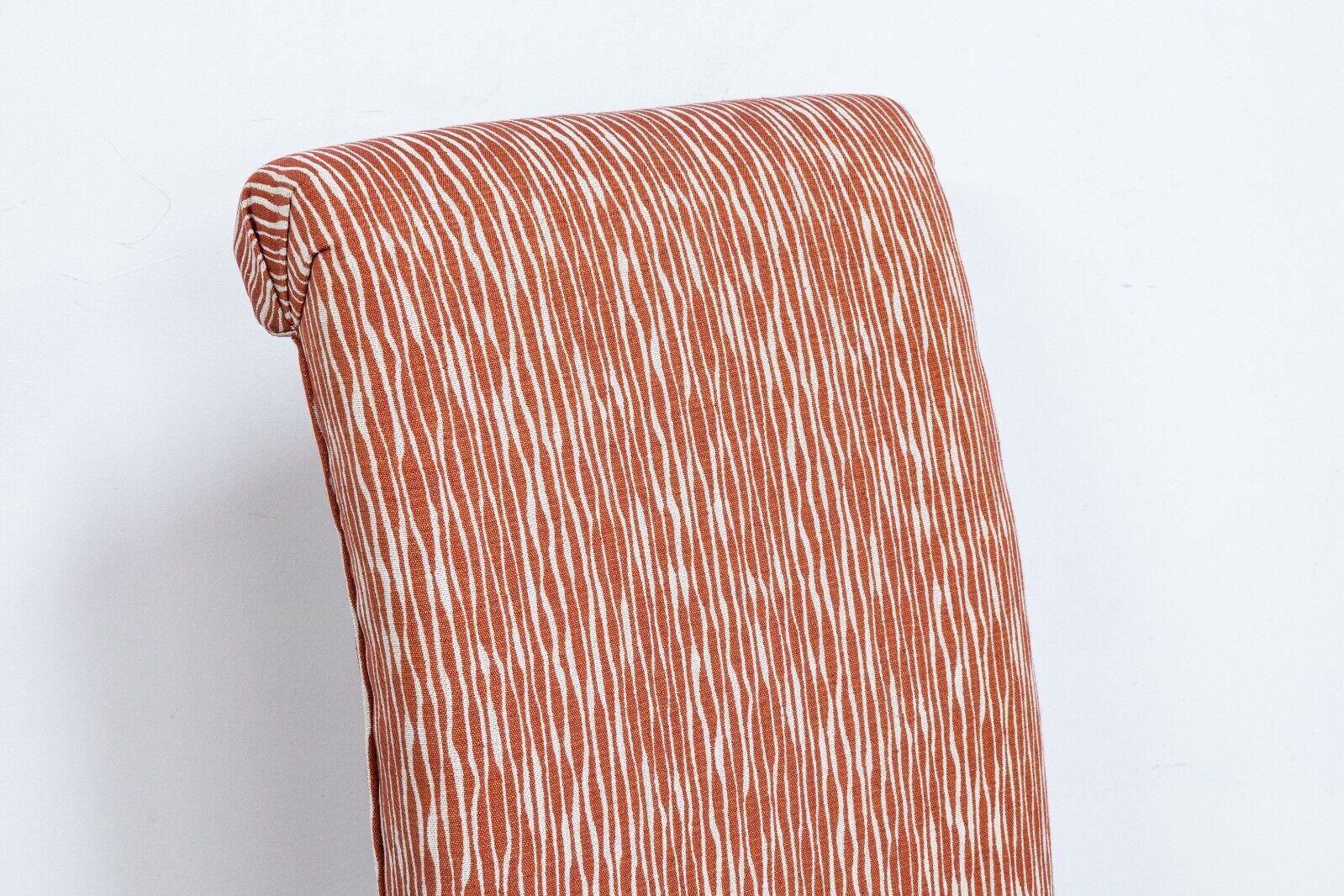 Set of 8 Orange and White Abstract Striped Print Roll Back Dining Chairs 1