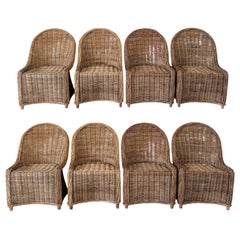 Set di 8 sedie da pranzo in rattan intrecciato, in stile rustico-costiero moderno e biologico