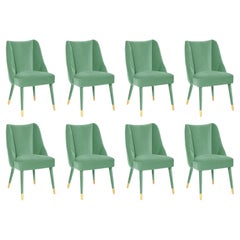 Set of 8 Organic turquoise velvet brass Figueroa dining chair by InsidherLand