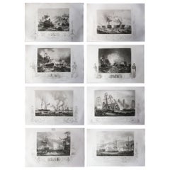 Set of 8 Original Antique Marine Prints-Famous Sea Battles, C.1850