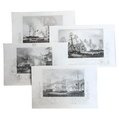 Set of 8 Original Antique Marine Prints-Famous Sea Battles, C.1850