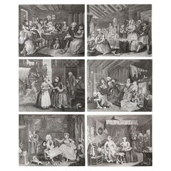 Set of 8 Original Antique Prints After William Hogarth, "Harlot's Progress" 1807
