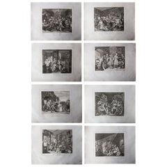 Set of 8 Original Antique Prints After William Hogarth, " Rakes Progress " 1807