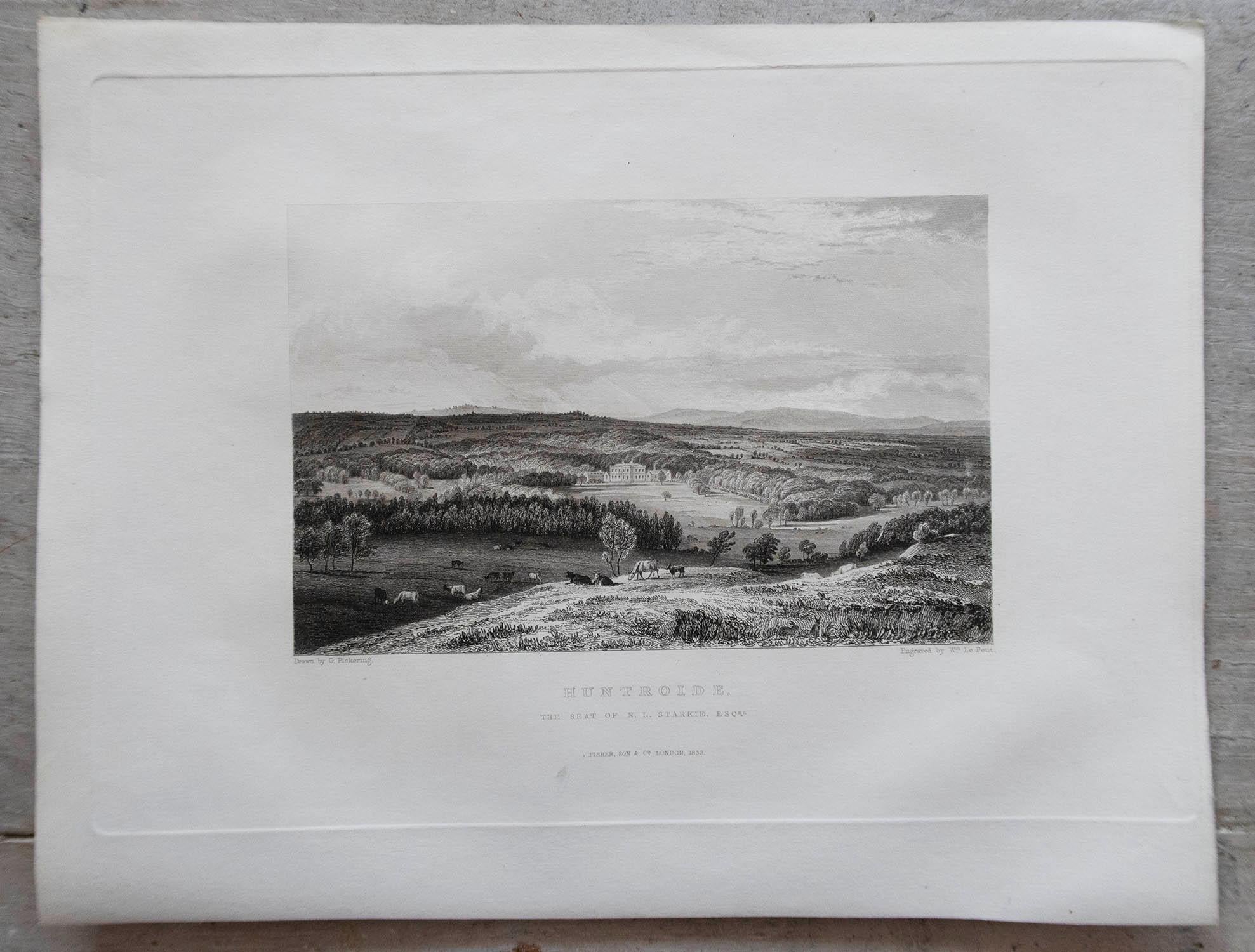 Conjunto de 15 Grabados Antiguos Originales de Casas de Campo y Jardines Ingleses, C.1830 2