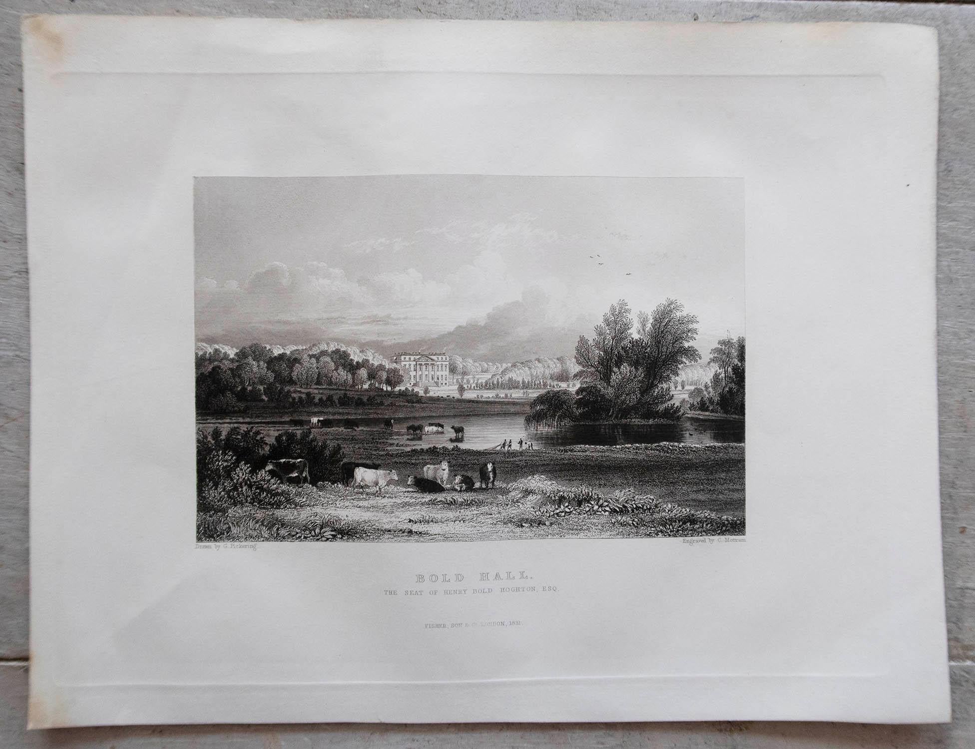 Conjunto de 15 Grabados Antiguos Originales de Casas de Campo y Jardines Ingleses, C.1830 4