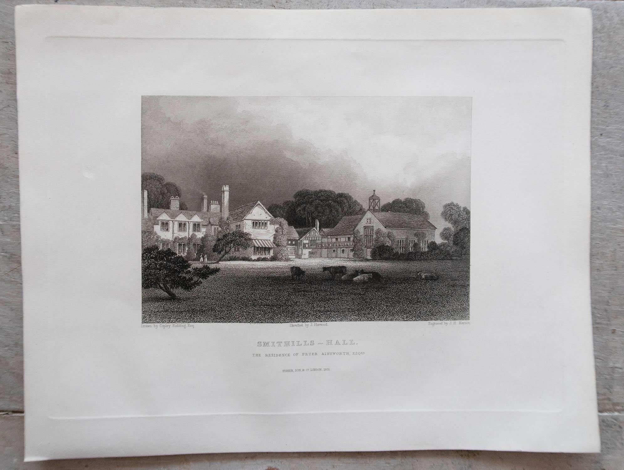 Conjunto de 15 Grabados Antiguos Originales de Casas de Campo y Jardines Ingleses, C.1830 6