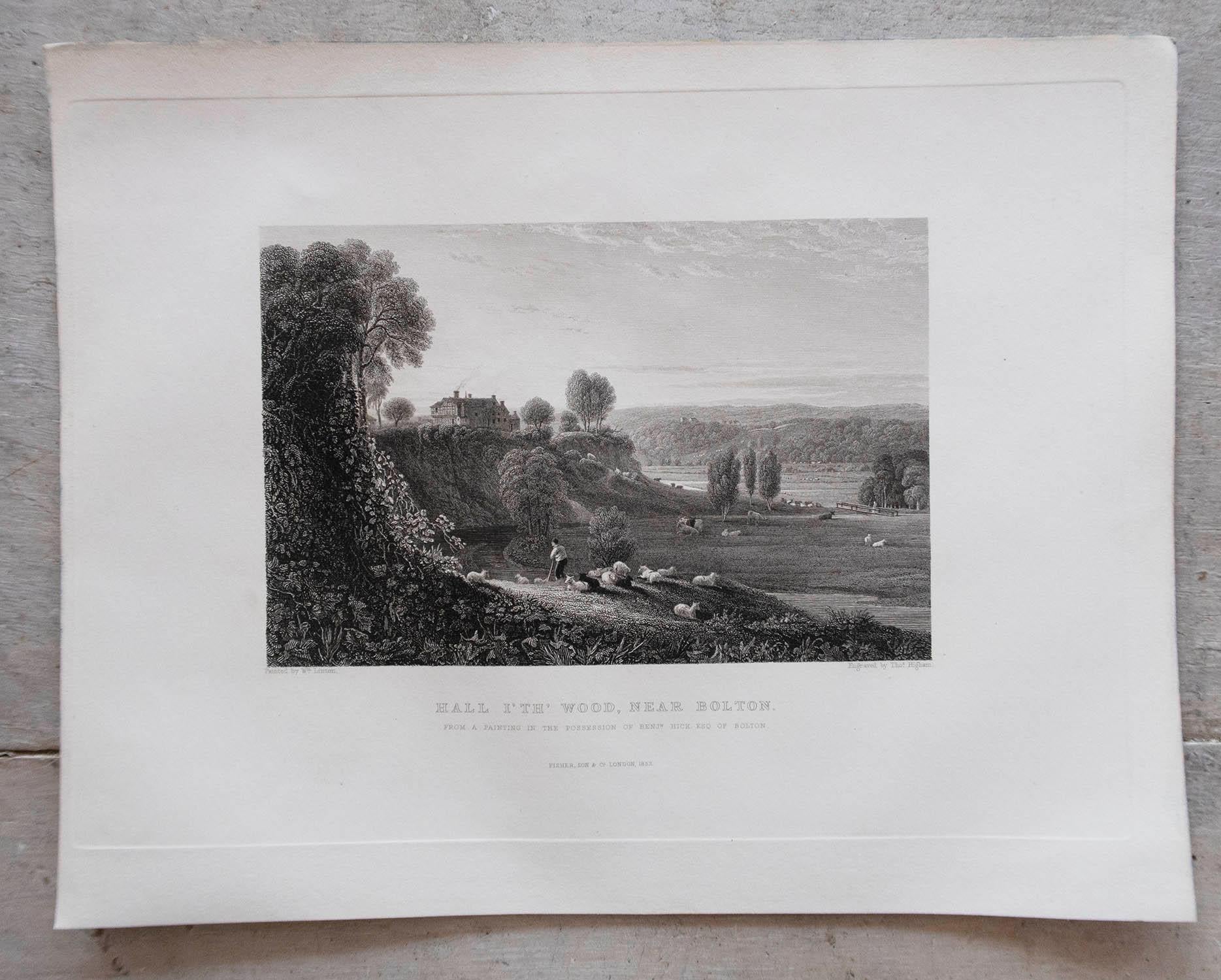 Conjunto de 15 Grabados Antiguos Originales de Casas de Campo y Jardines Ingleses, C.1830 7