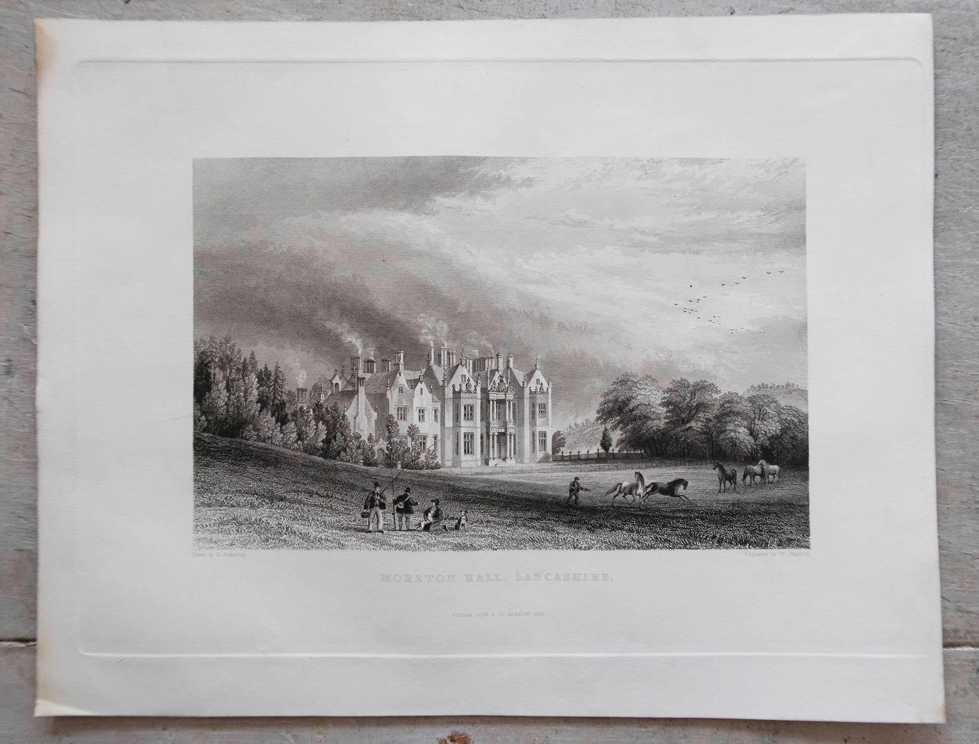 Conjunto de 15 Grabados Antiguos Originales de Casas de Campo y Jardines Ingleses, C.1830 Georgiano