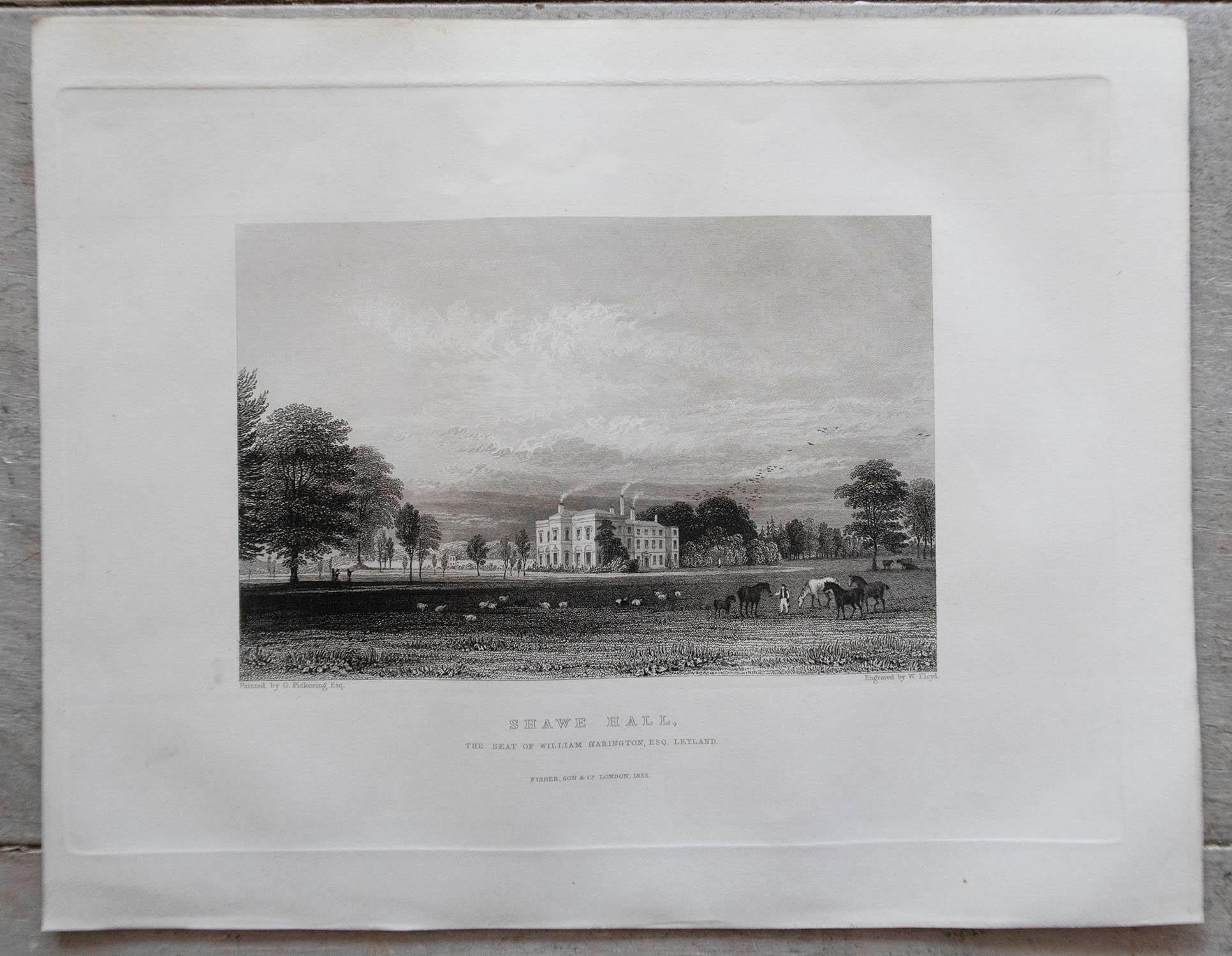 Conjunto de 15 Grabados Antiguos Originales de Casas de Campo y Jardines Ingleses, C.1830 Inglés