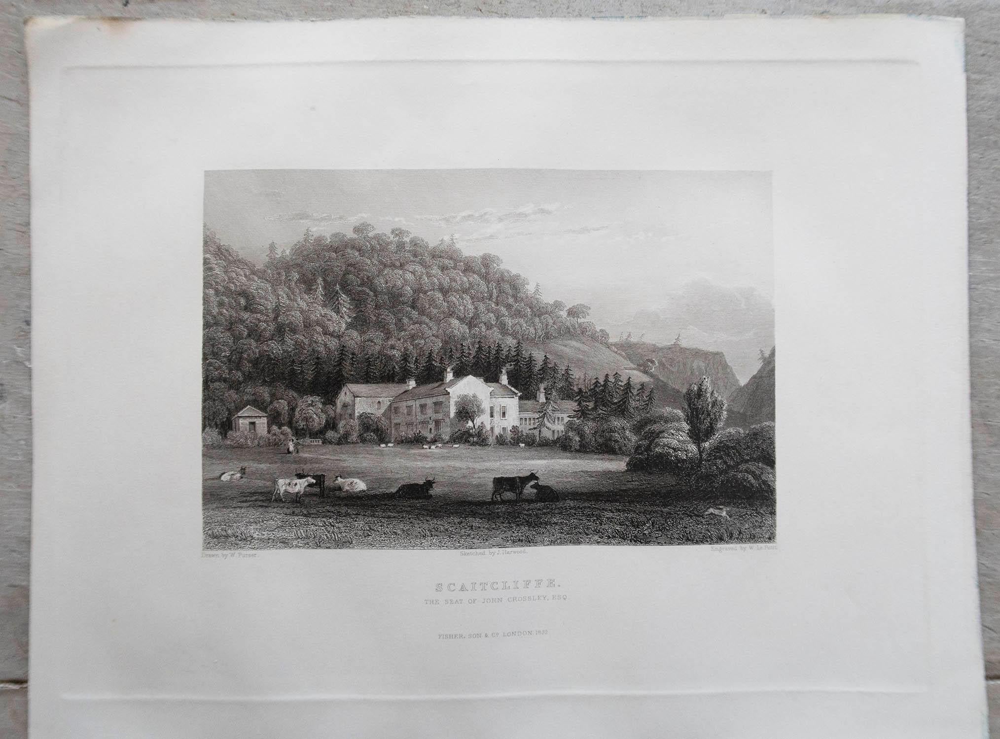 Conjunto de 15 Grabados Antiguos Originales de Casas de Campo y Jardines Ingleses, C.1830 Papel