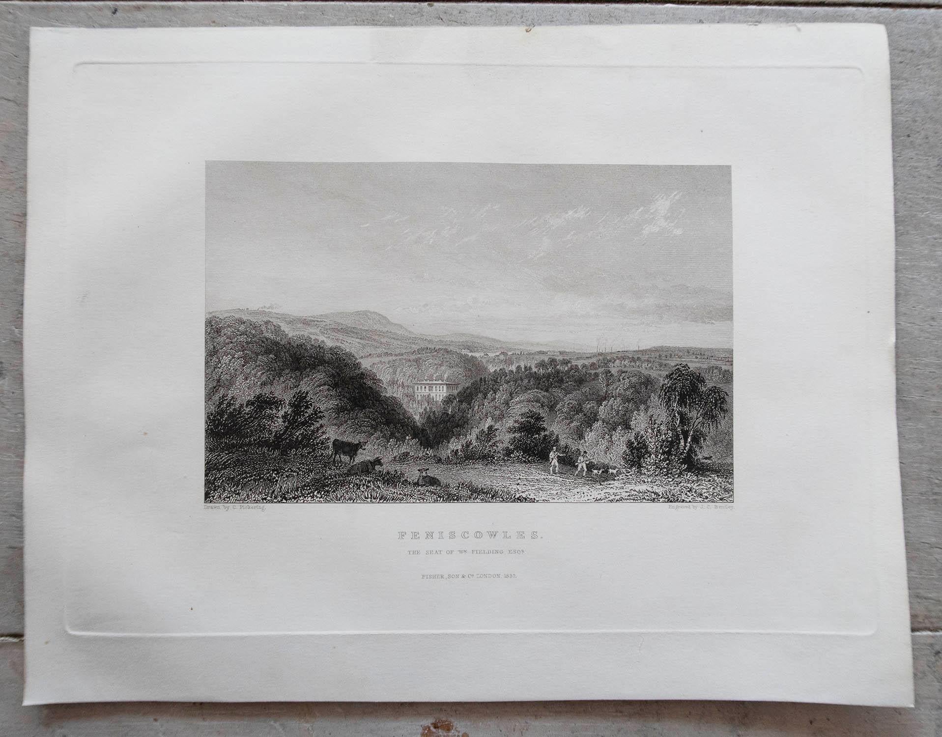 Conjunto de 15 Grabados Antiguos Originales de Casas de Campo y Jardines Ingleses, C.1830 1