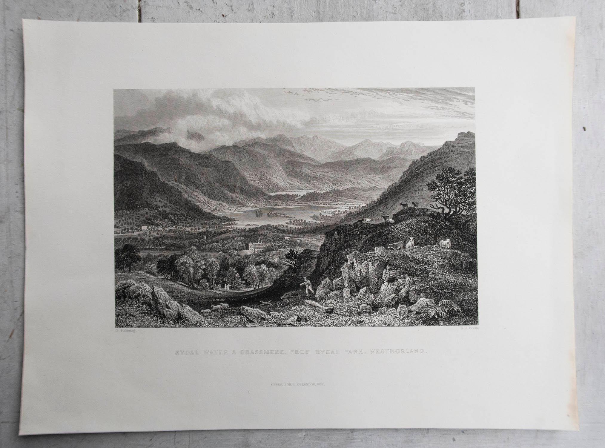 Conjunto de 12 Grabados Antiguos Originales del Distrito de los Lagos Inglés, circa 1830 Mediados del siglo XIX