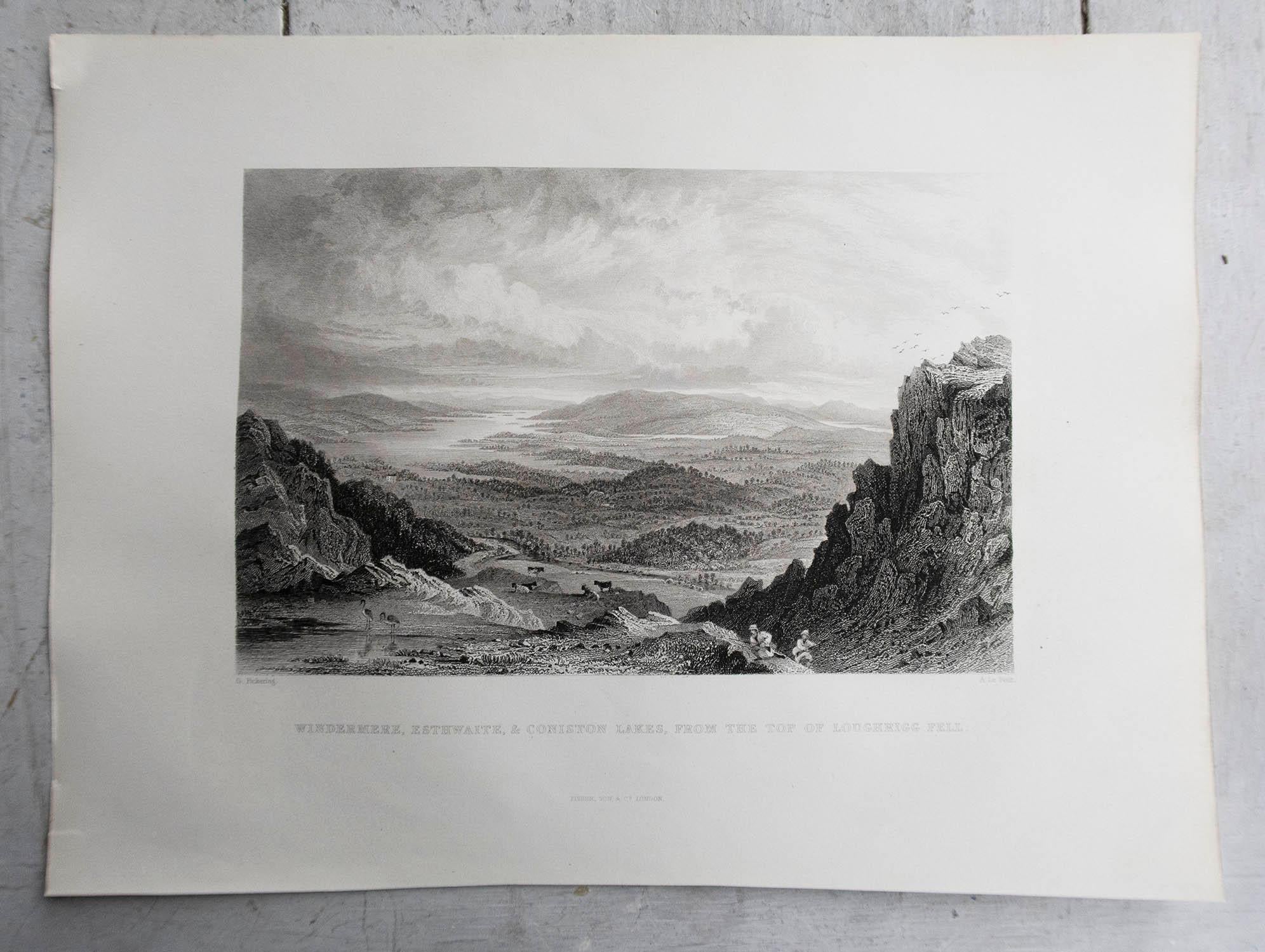 Conjunto de 12 Grabados Antiguos Originales del Distrito de los Lagos Inglés, circa 1830 2
