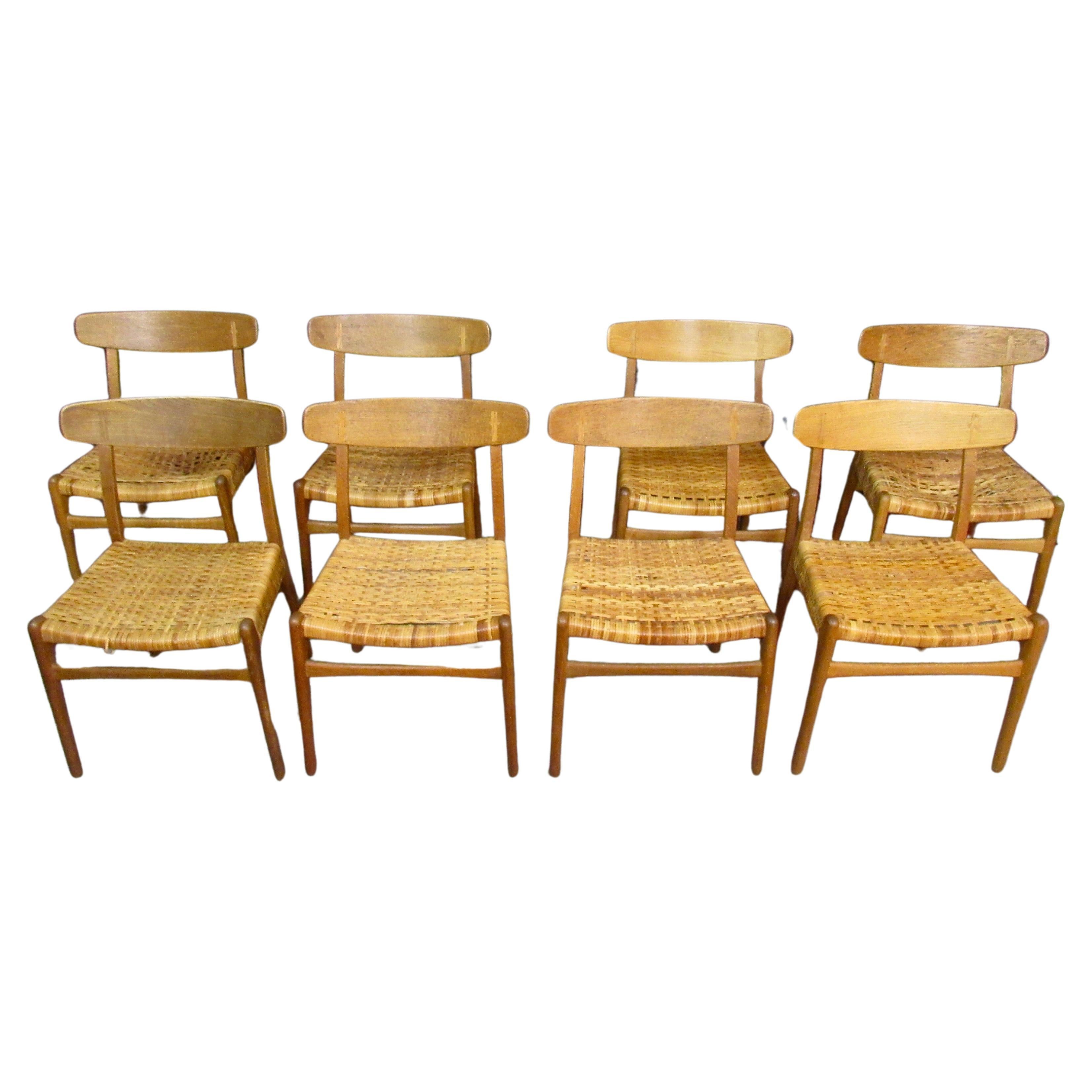 Set of 8 Original Hans Wegner Oak CH23 Chairs by Carl Hansen & Son For Sale