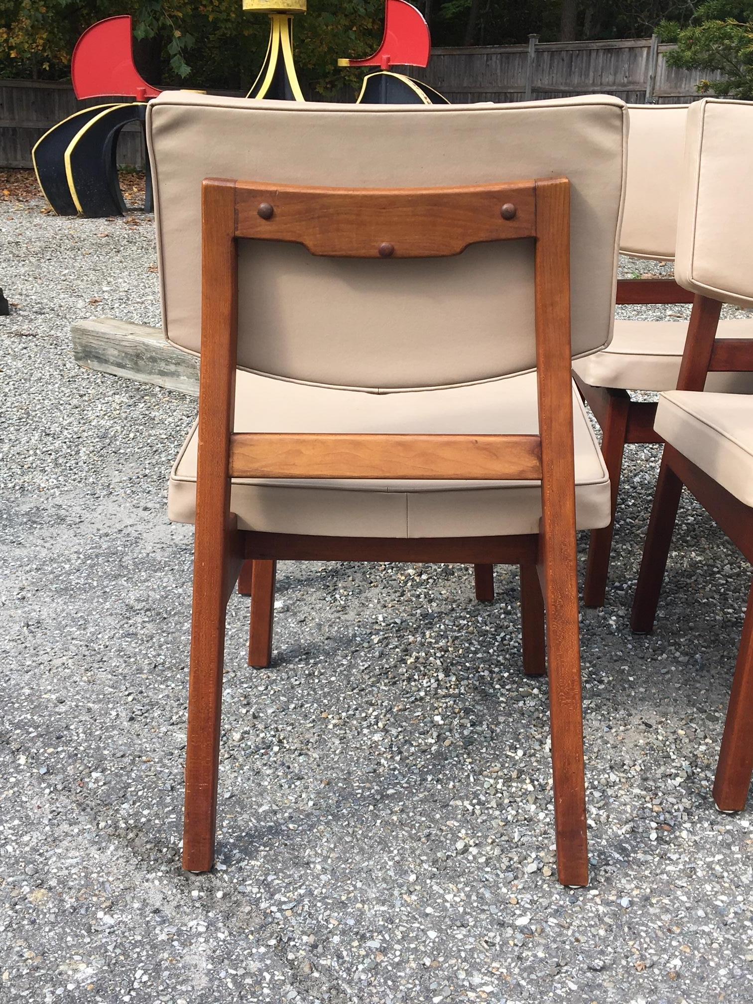 Mid-20th Century Set of 8 Original Jens Risom Walnut Dining Chairs in Original Leather Upholstery
