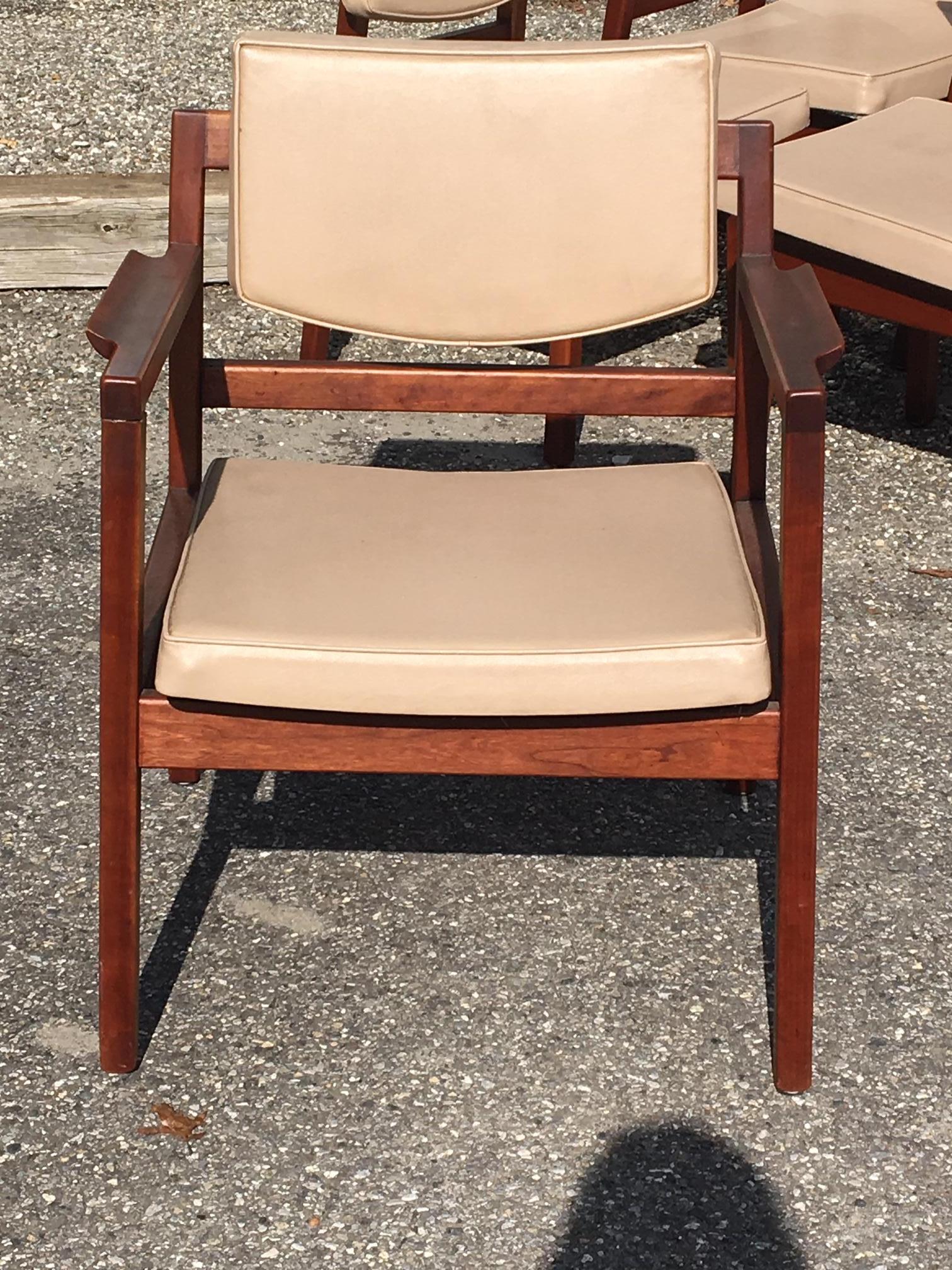 Set of 8 Original Jens Risom Walnut Dining Chairs in Original Leather Upholstery 1