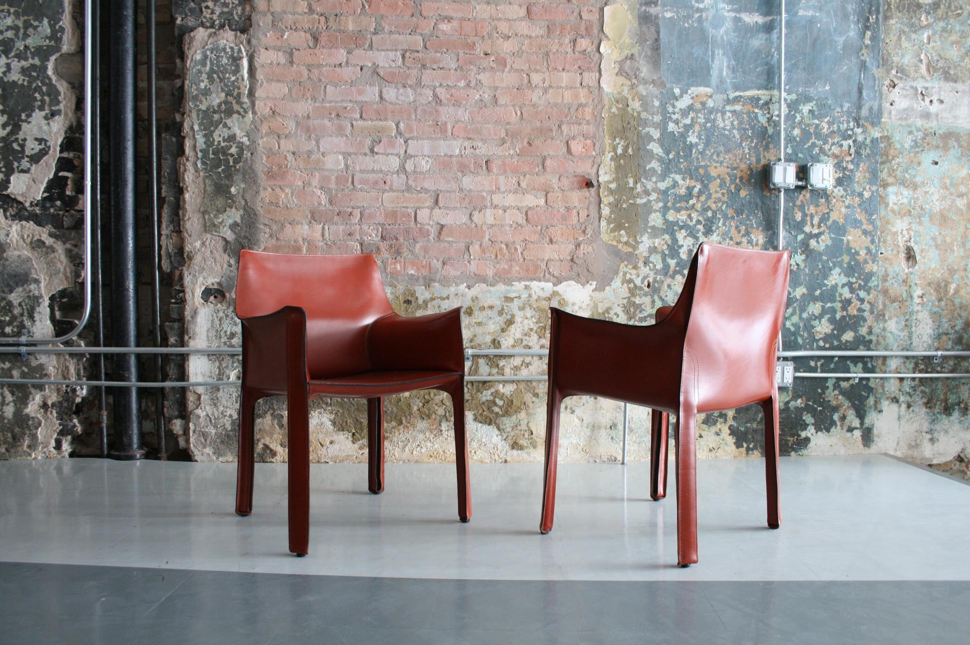 Late 20th Century Set of 8 Original Leather 'Cab' Chairs by Mario Bellini for Cassina Italy