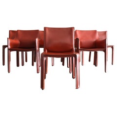 Set of 8 Original Leather 'Cab' Chairs by Mario Bellini for Cassina Italy