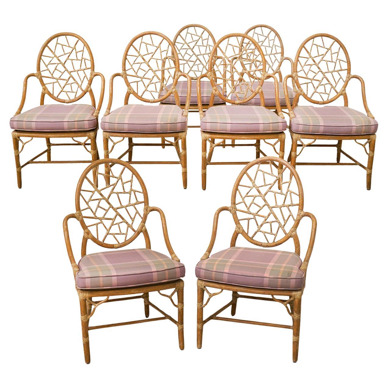 Set of 8 Original McGuire “Cracked Ice” Arm Chairs