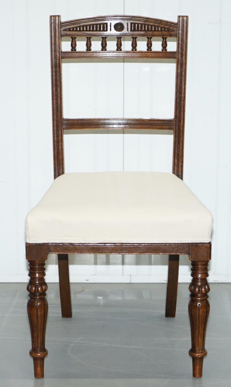 Set of 8 Original Victorian Mahogany Maple and Co. Dining Chairs Calico