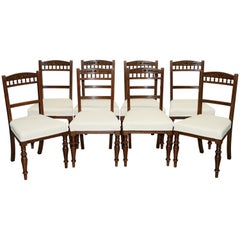 Antique Set of 8 Original Victorian Mahogany Maple & Co. Dining Chairs Calico Upholstery