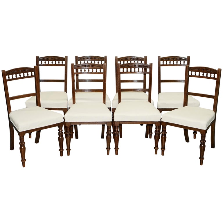 Set of 8 Original Victorian Mahogany Maple and Co. Dining Chairs Calico