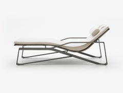 Set of 8 Outdoor Moray Chaise with Oyster Base Finish and Sand Color Canvas