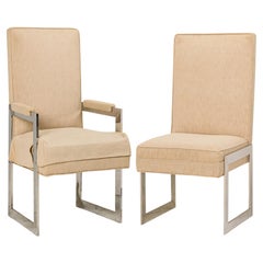 Set of 8 Pace Collection Aluminum and Beige Upholstery Dining Chairs