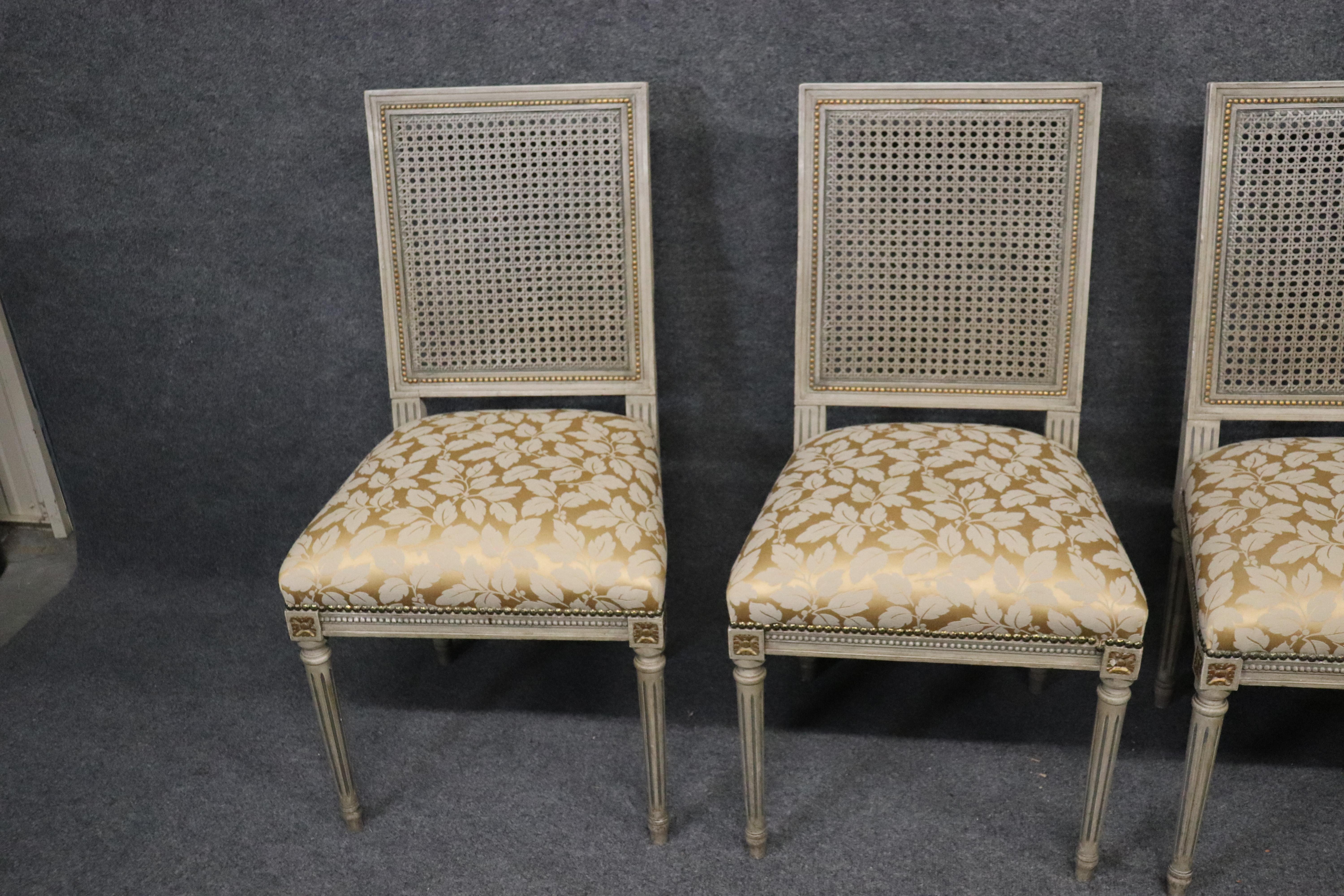 Set of 8 Paint Decorated French Louis XVI Cane Back Dining Chairs, circa 1920s In Good Condition In Swedesboro, NJ