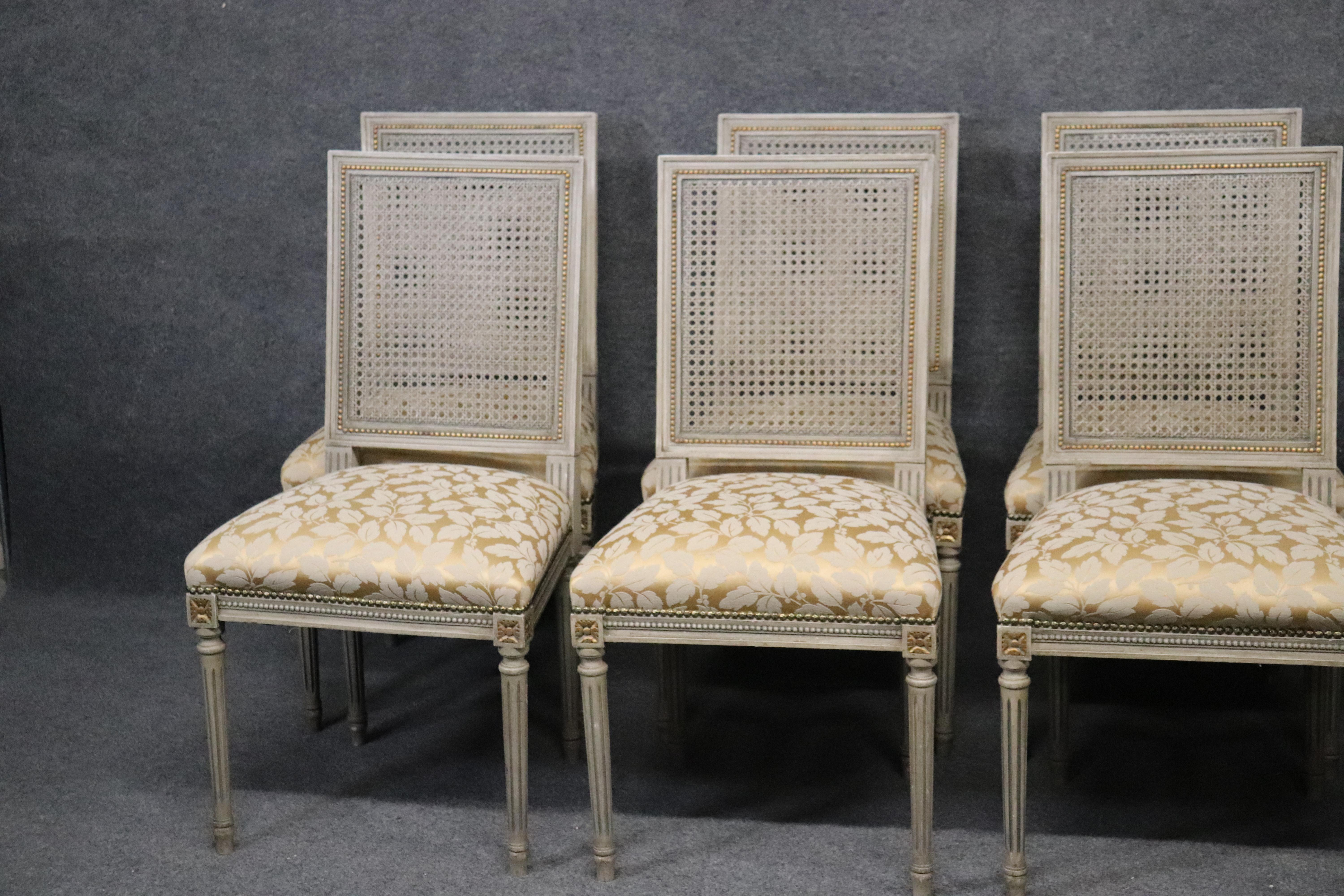 Set of 8 Paint Decorated French Louis XVI Cane Back Dining Chairs, circa 1920s 3