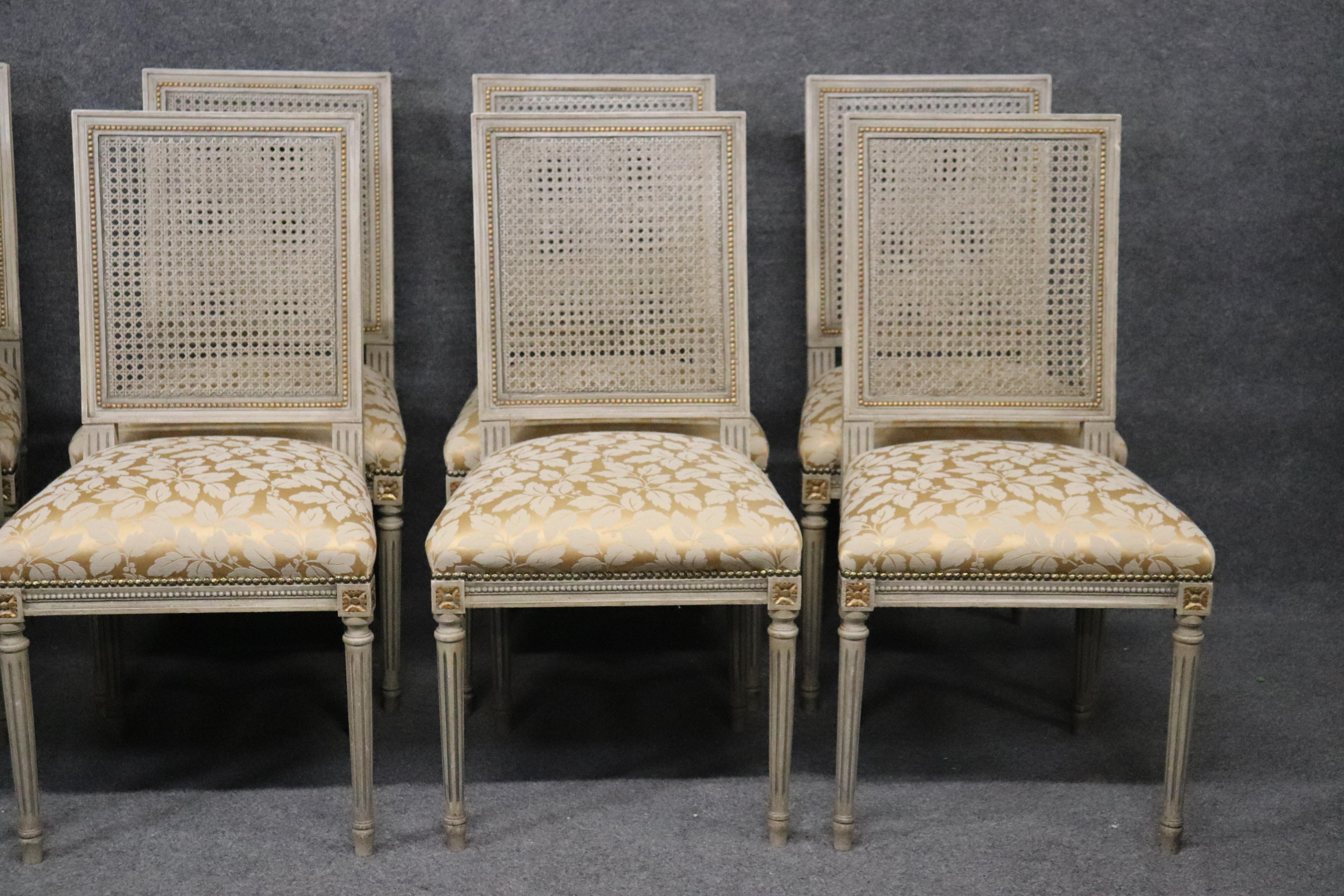 Set of 8 Paint Decorated French Louis XVI Cane Back Dining Chairs, circa 1920s 4