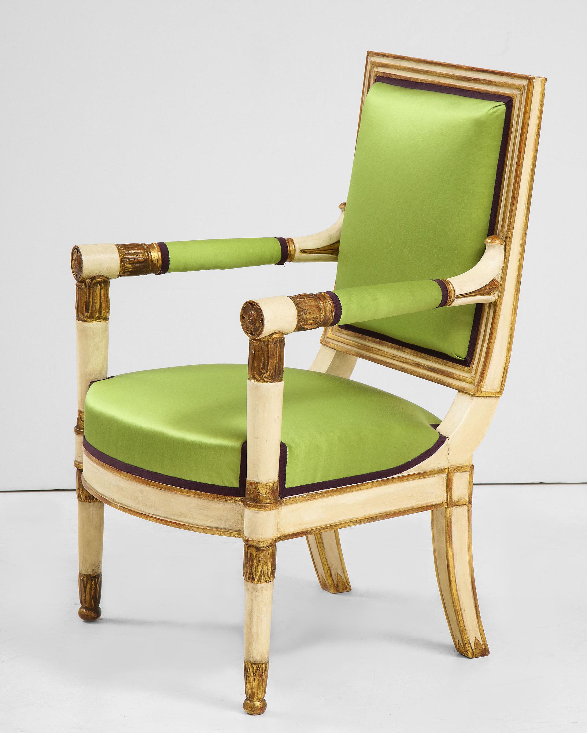 Set of 8 Painted and Gilt Empire Armchairs In Good Condition For Sale In New York, NY