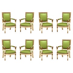 Set of 8 Painted and Gilt Empire Armchairs