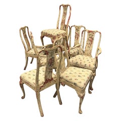 Juego de 8 Sillas de Comedor Chippy Pintadas con Asientos Florales de Punto de Aguja