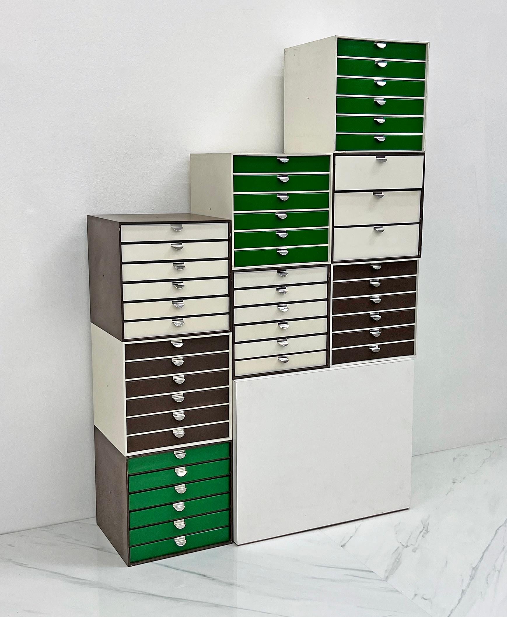 Mid-Century Modern Set of 8 Palaset Stackable Modular Wall Unit Cabinets, Ristomatti Ratia, 1970's