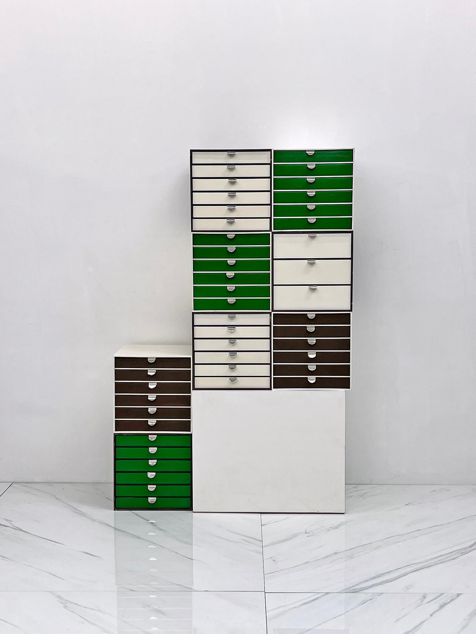 Late 20th Century Set of 8 Palaset Stackable Modular Wall Unit Cabinets, Ristomatti Ratia, 1970's