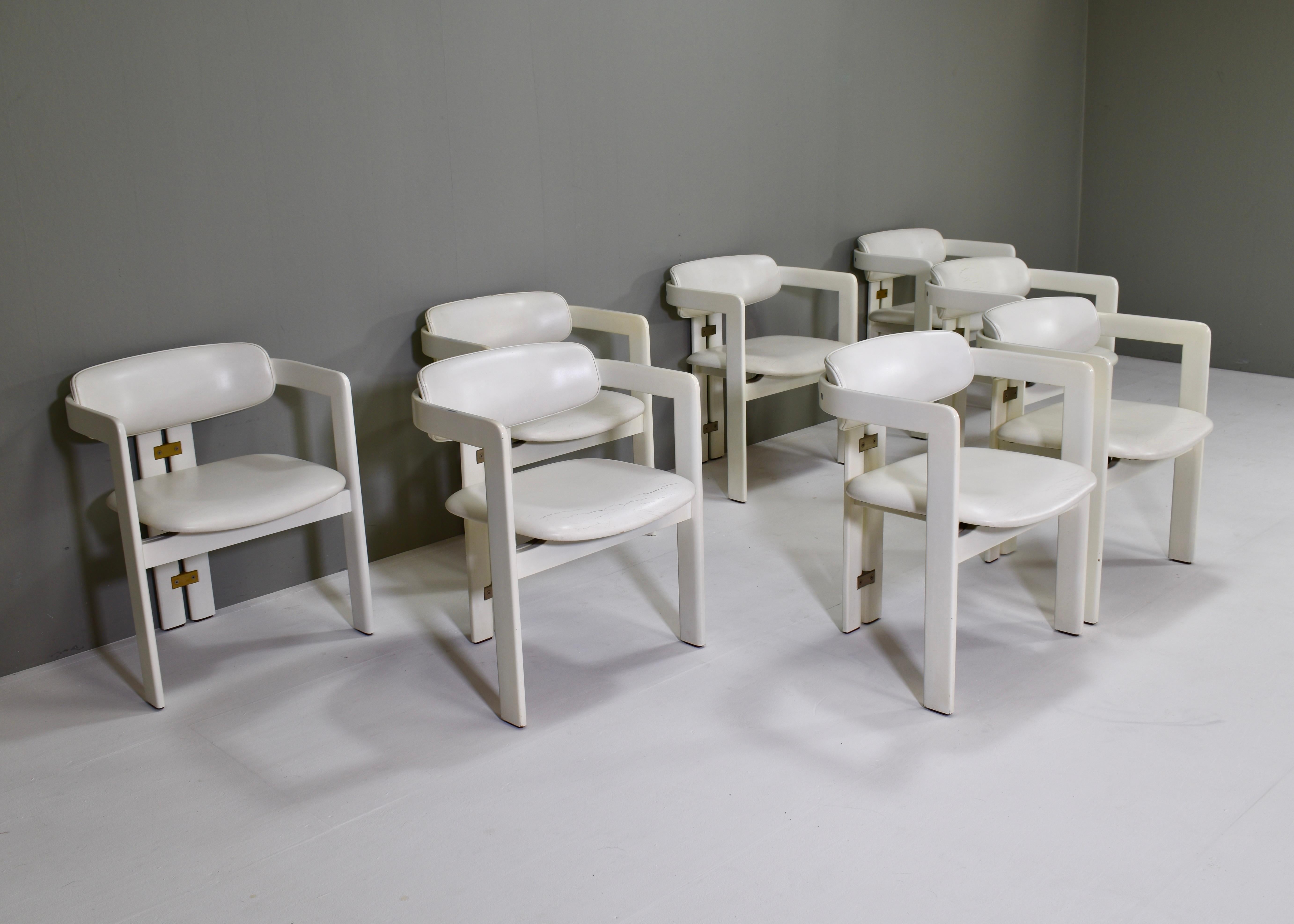 Mid-Century Modern Set of 8 Pamplona Chairs in Leather by Augusto Savini for POZZI - Italy, 1965 For Sale