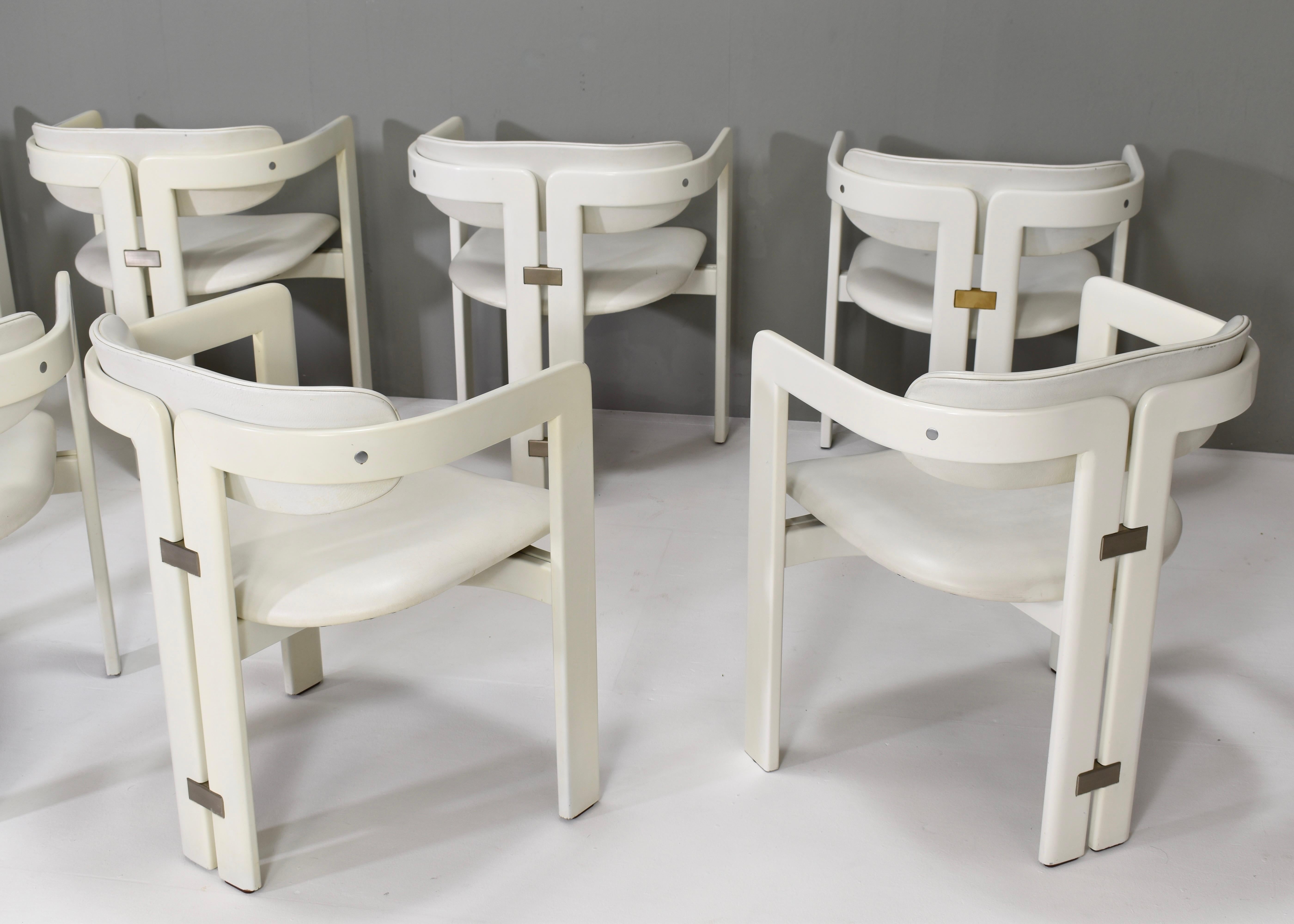 Aluminum Set of 8 Pamplona Chairs in Leather by Augusto Savini for POZZI - Italy, 1965 For Sale